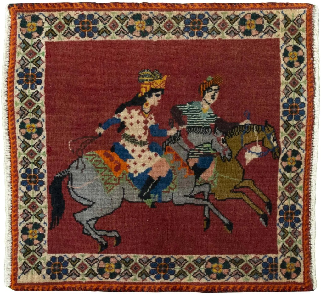 Shiraz Tappeto 60 x 60 Rosso (Iran) Annodato A Mano