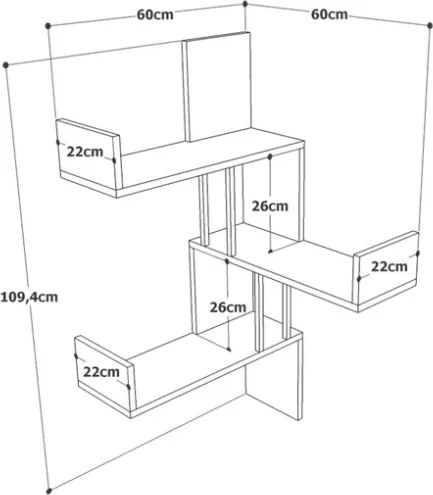 Mensole Angolari A Parete Industrial In Ferro E Legno 60x22x109H Voyage