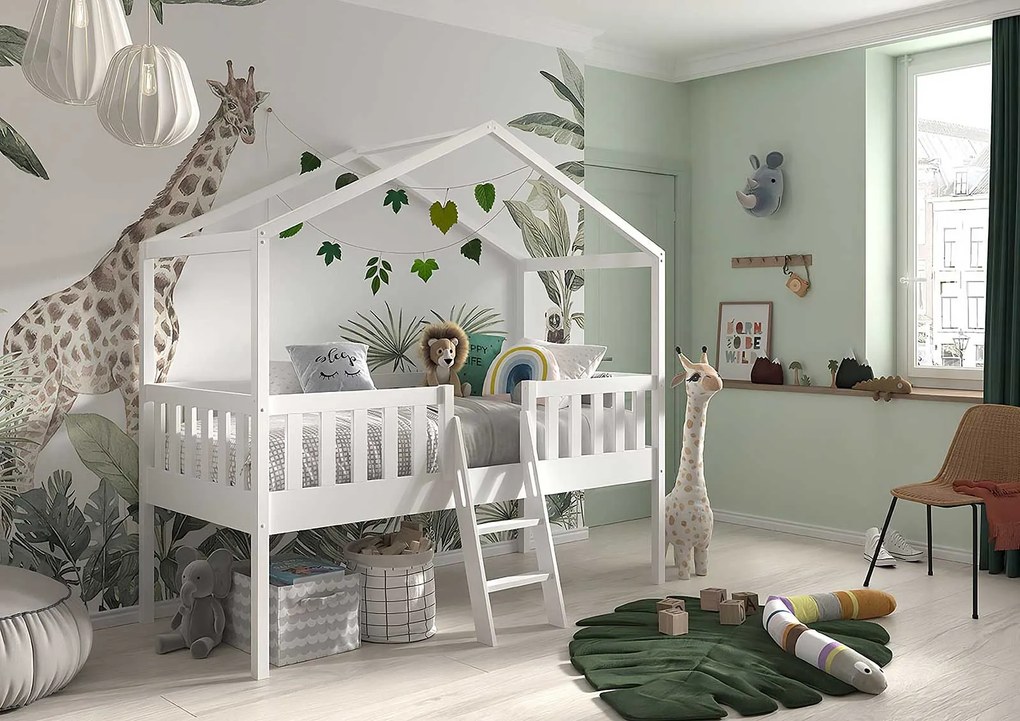 Letto a casetta per bambini, finitura Bianco laccato