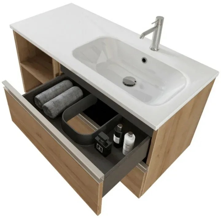 Mobile bagno sospeso 100 cm Master rovere con lavandino e specchio
