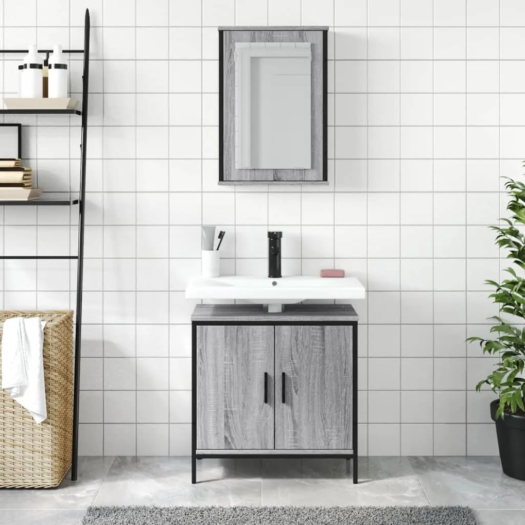 Set mobili da bagno 2 pz grigio sonoma in legno multistrato