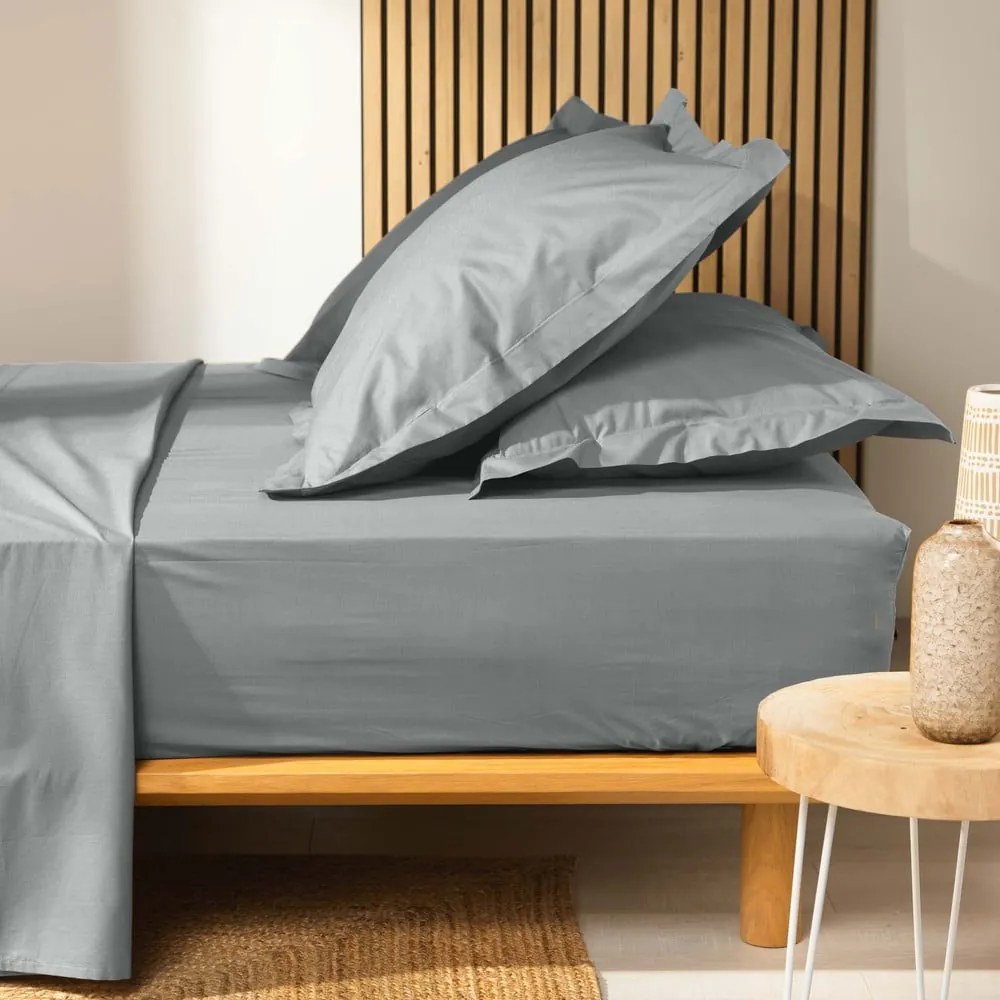 Lenzuolo elasticizzato grigio in cotone biologico 180x200 cm Biolina - douceur d'intérieur