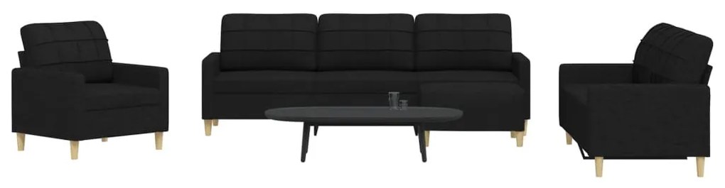 Set Di Divani 4 Pz Con Poggiapiedi Nero İn Tessuto /