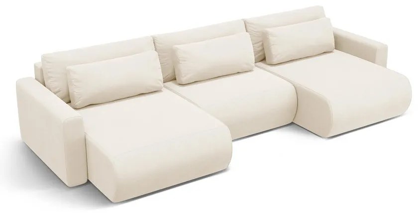 Divano angolare beige allungabile con contenitore (a U) e rivestimento in velluto Belfast – Cosmopolitan Design