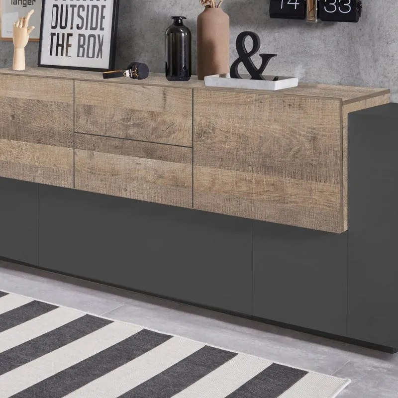 Mobile credenza New Coro L 220 x H 86 P 45 cm grigio e marrone