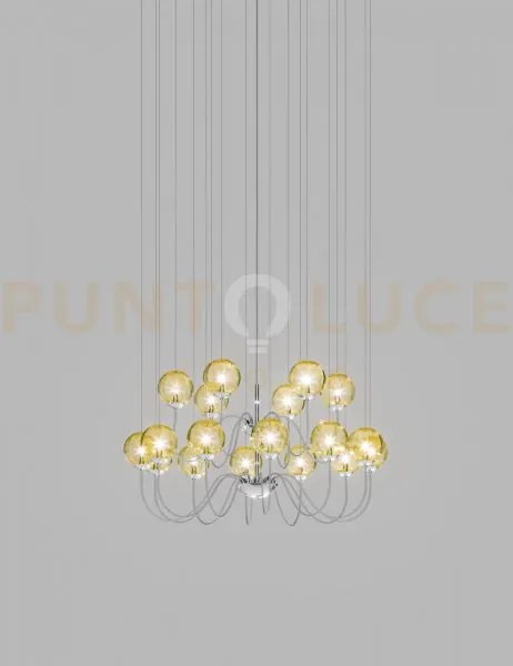 Puppet sospensione 18p ambra trasparente cromo lucido 18 luci attac...