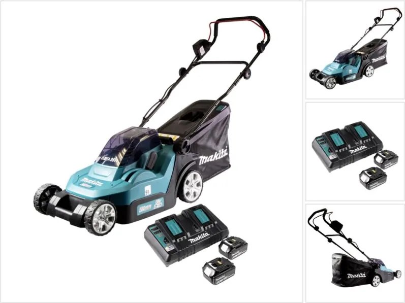 Tosaerba a batteria Makita dlm 432 PG2 36 v (2x 18 v) 43 cm senza spazzole + 2x batterie 6,0 Ah + doppio caricabatterie
