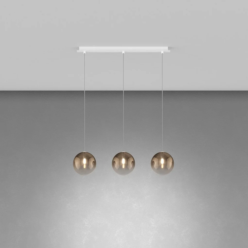 Lampadario Contemporaneo Eclipse Metallo Bianco Vetro Bronzo 3 Luci G9