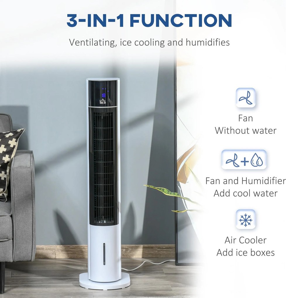 Raffrescatore Ventilatore Evaporativo 3 Litri 60W con Telecomando Bianco...