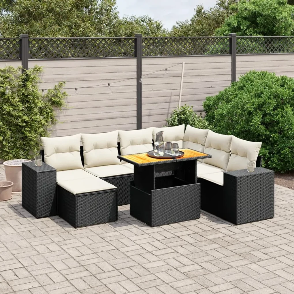 Set divani da giardino con cuscini 8 pz nero in polyrattan