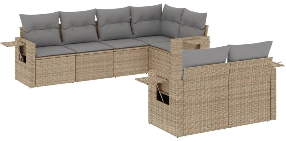 Set divani da giardino 7 pz con cuscini beige in polyrattan