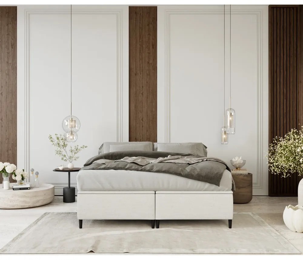 Letto matrimoniale imbottito crema con contenitore 180x200 cm Tate - Maison de Rêve