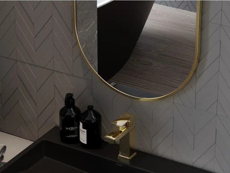 Mexen Loft specchio da bagno ovale 80 x 45 cm, cornice dorata - 9851-080-045-000-50