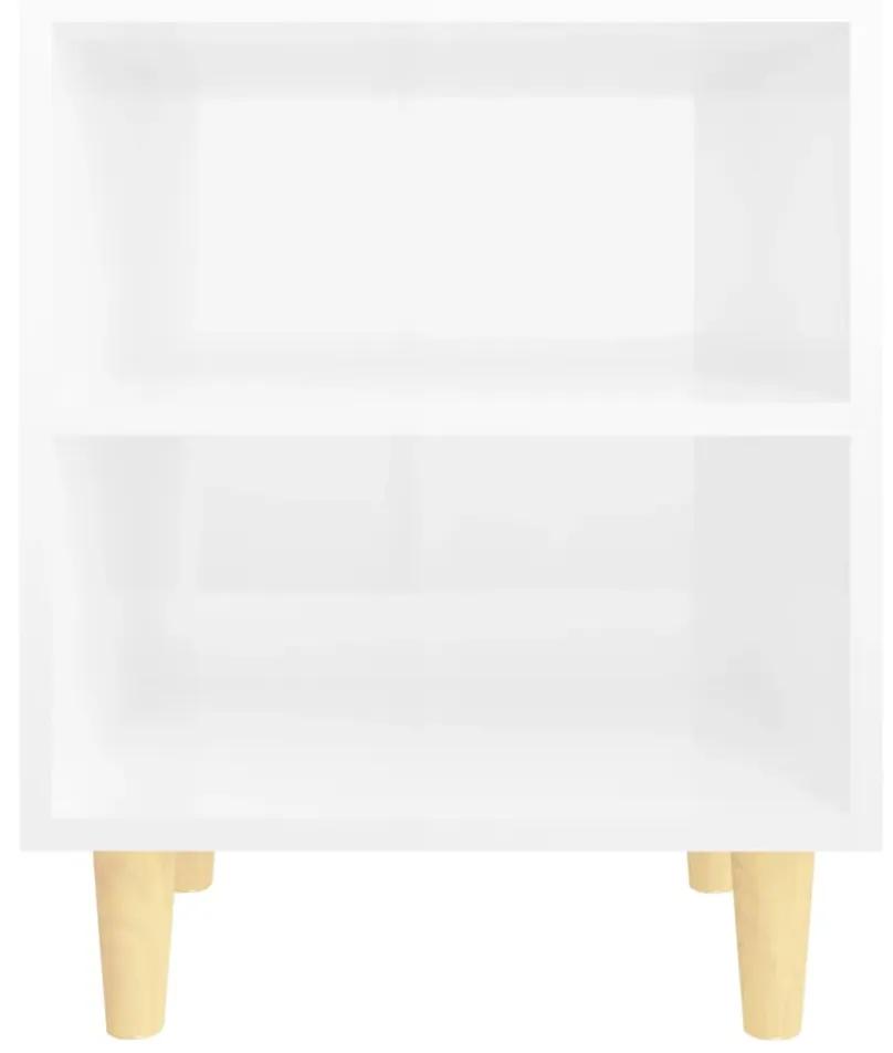 Comodino con gambe in legno massello bianco lucido 40x35x50 cm