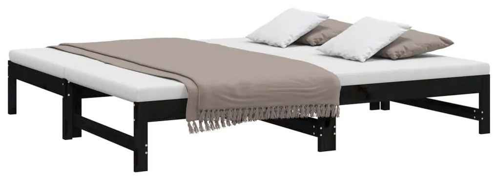 Dormeuse estraibile nera 2x(90x190) cm legno massello di pino