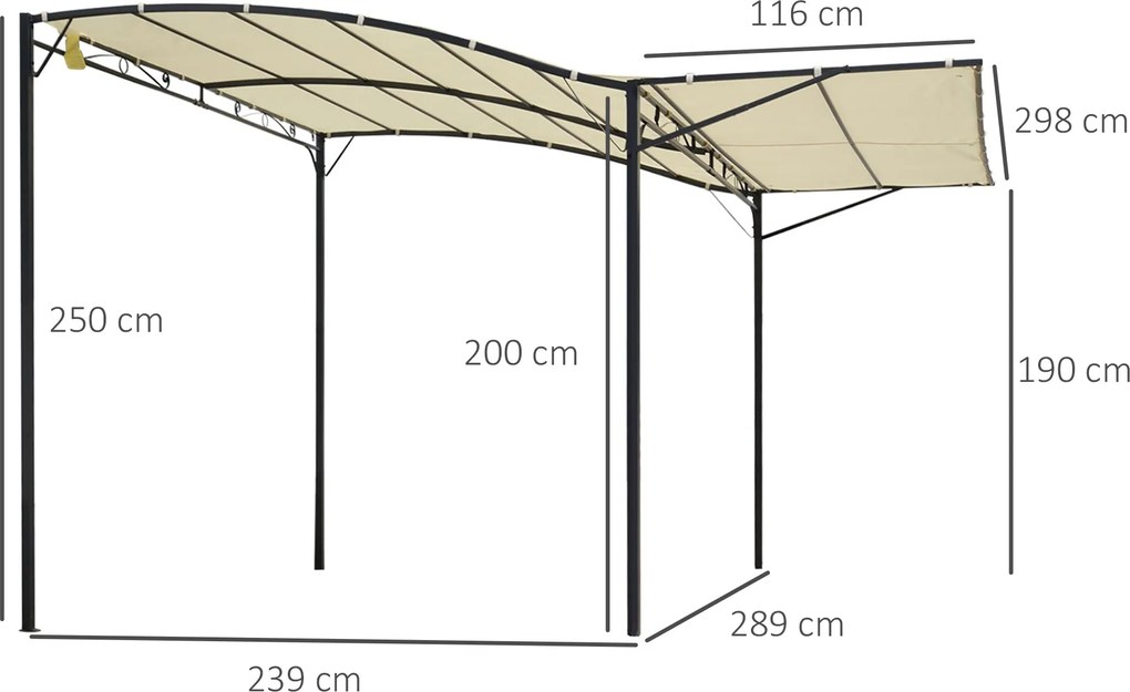 Pergola da Giardino 300x250x200-250A cm in Acciaio con Copertura in Tessuto Beige...