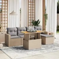 Set Divano da Giardino 6 pz con Cuscini Beige in Polyrattan 3271290