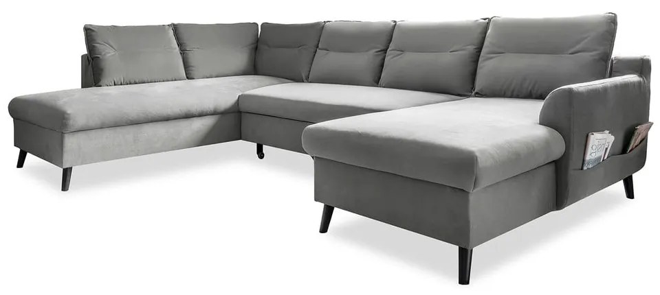 Divano letto a U in velluto grigio chiaro, angolo sinistro Stylish Stan - Miuform