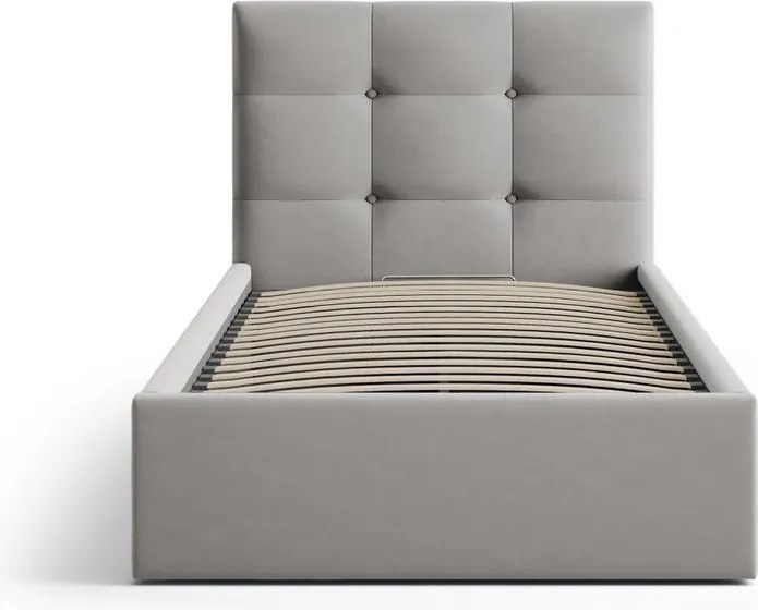 Letto singolo imbottito grigio con contenitore con rete inclusa 90x200 cm Phaedra – Micadoni