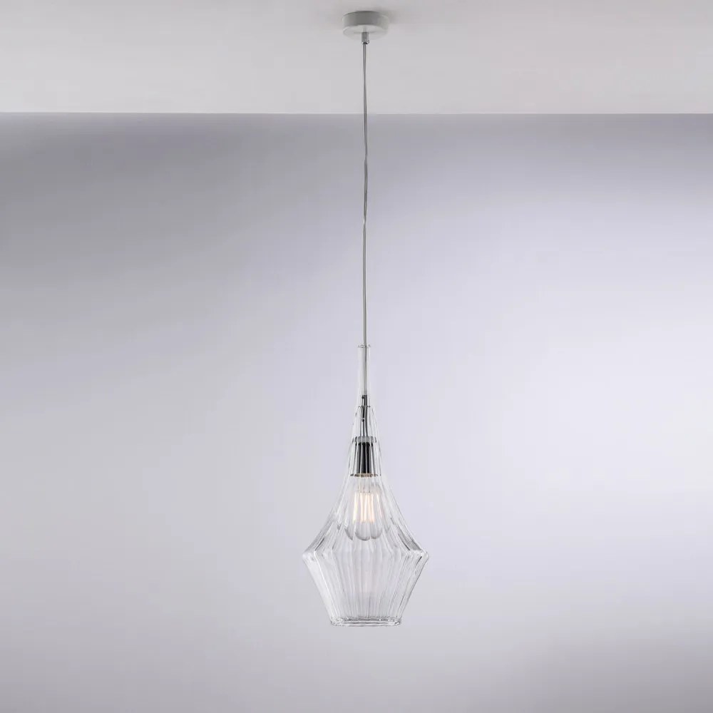 Lampadario Moderno Zeus Metallo Bianco Vetro Trasparente 1 Luce E27