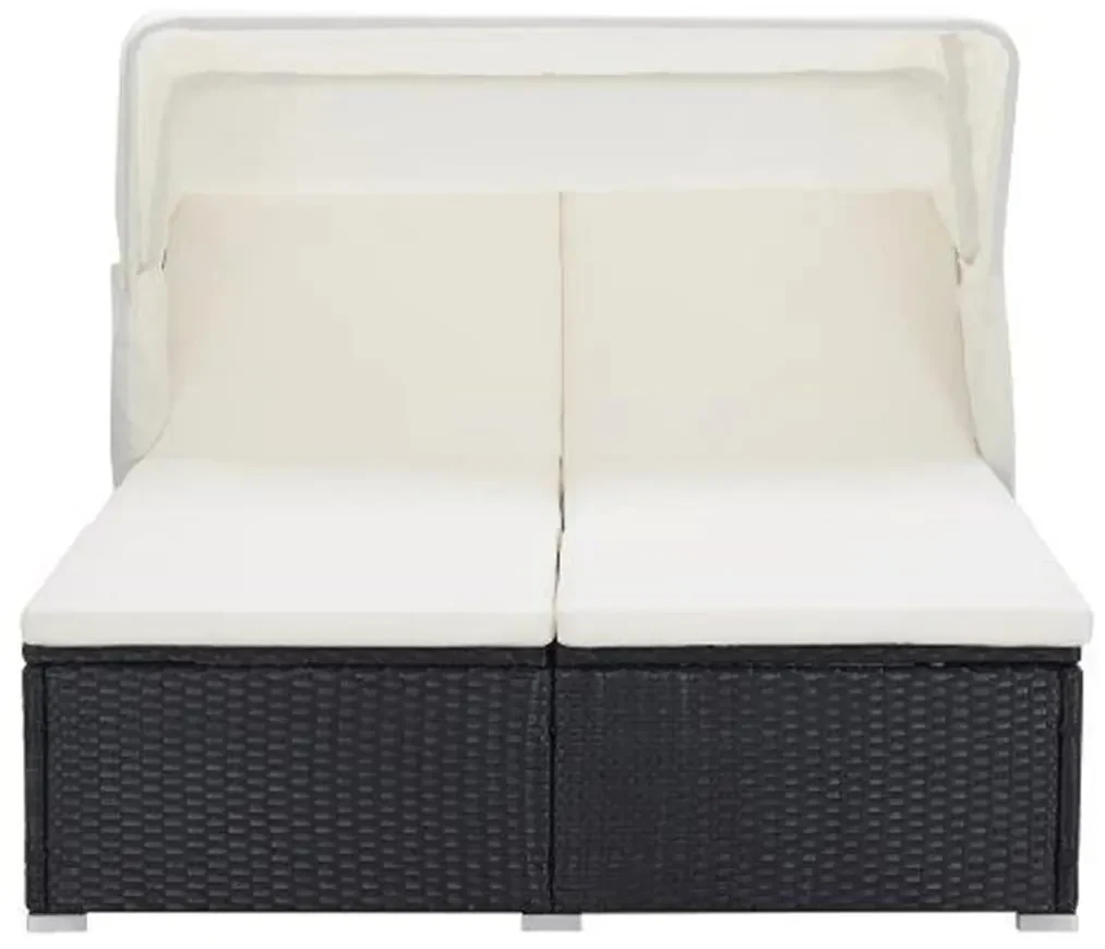 Lettino prendisole a 2 posti con cuscino in polyrattan nero