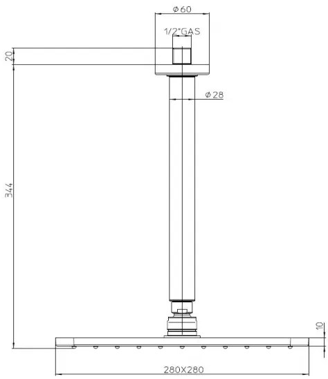 Soffione doccia 28x28 quadro con braccio verticale a soffitto Nero Opaco Cosmo H30598G00073009 Bossini