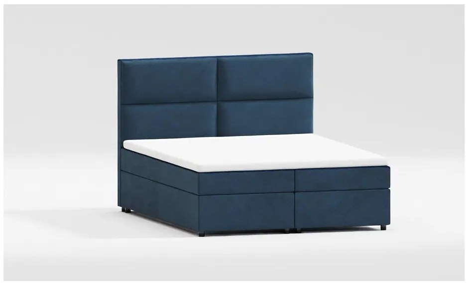 Letto boxspring blu scuro con spazio contenitivo 180x200 cm - Ropez