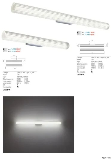 Redo 01-2593 - Lampada LED per specchio da bagno RIGAL, 18W/230V, IP44, cromo/bianco