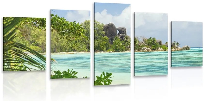 Quadri 5 pezzi – Spiaggia meravigliosa sull'isola di La Digue