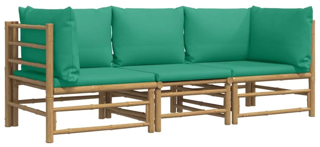 Set Salotto da Giardino 3pz con Cuscini Verdi Bambù