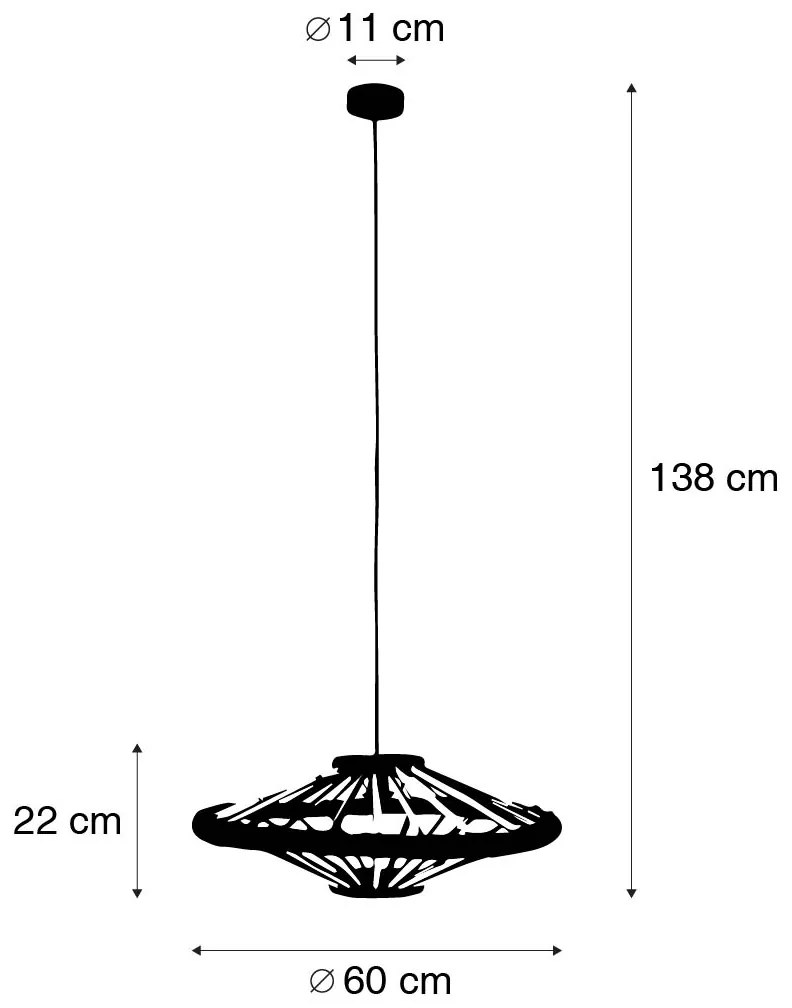 Lampada a sospensione orientale in bambù e nero 60 cm - Evalin