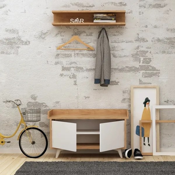 Appendiabiti ARASSO 18,8x80 cm + scarpiera 60x90 bianco/marrone