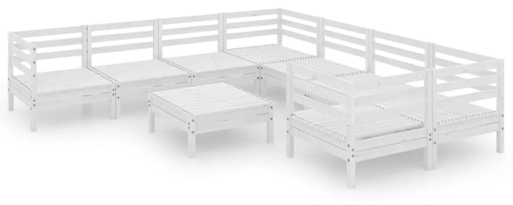 Set salotto da giardino 9 pz in legno massello di pino bianco