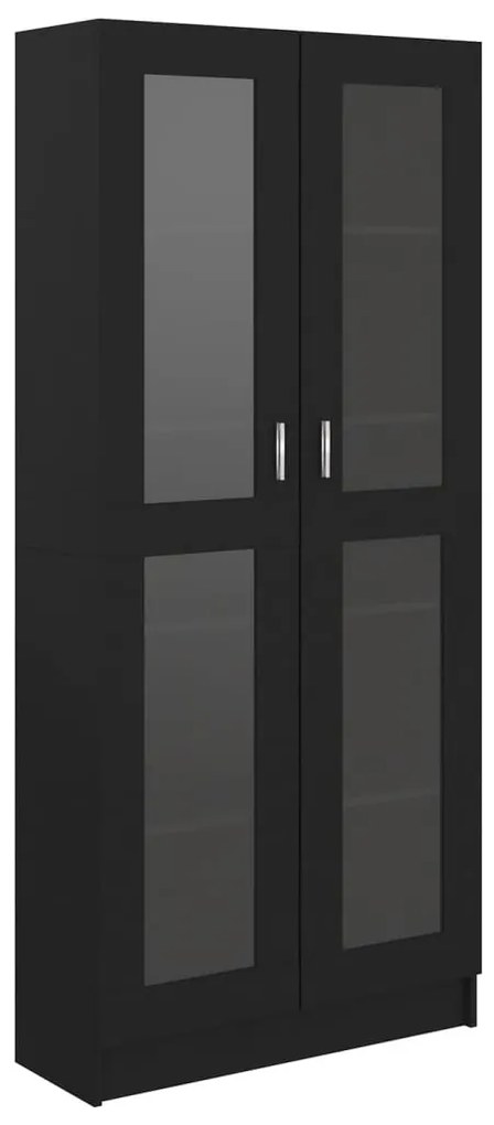 Armadietto con vetrina nero 82,5x30,5x185,5cm legno multistrato