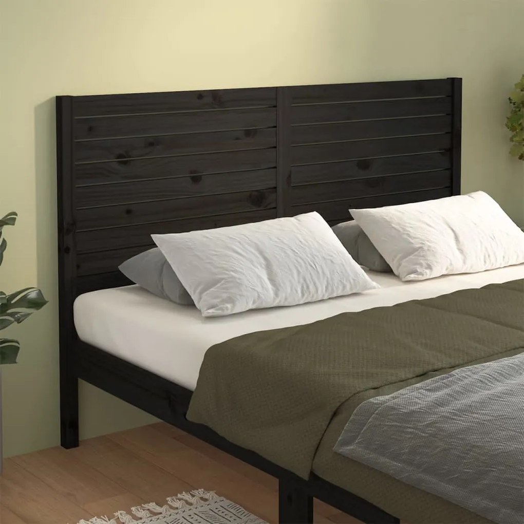 Testiera Per Letto Nera 141x4x100 Cm İn Legno Massello Di Pino /