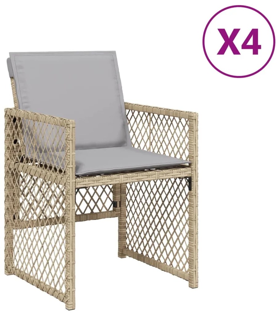 Sedie da giardino con cuscini 4 pz beige misto in polyrattan