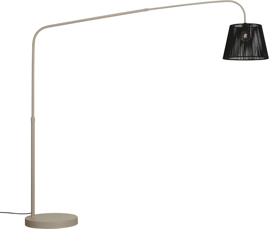Lampada da terra per esterni Japandi beige con paralume in corda nera IP44 - Arc Jayla