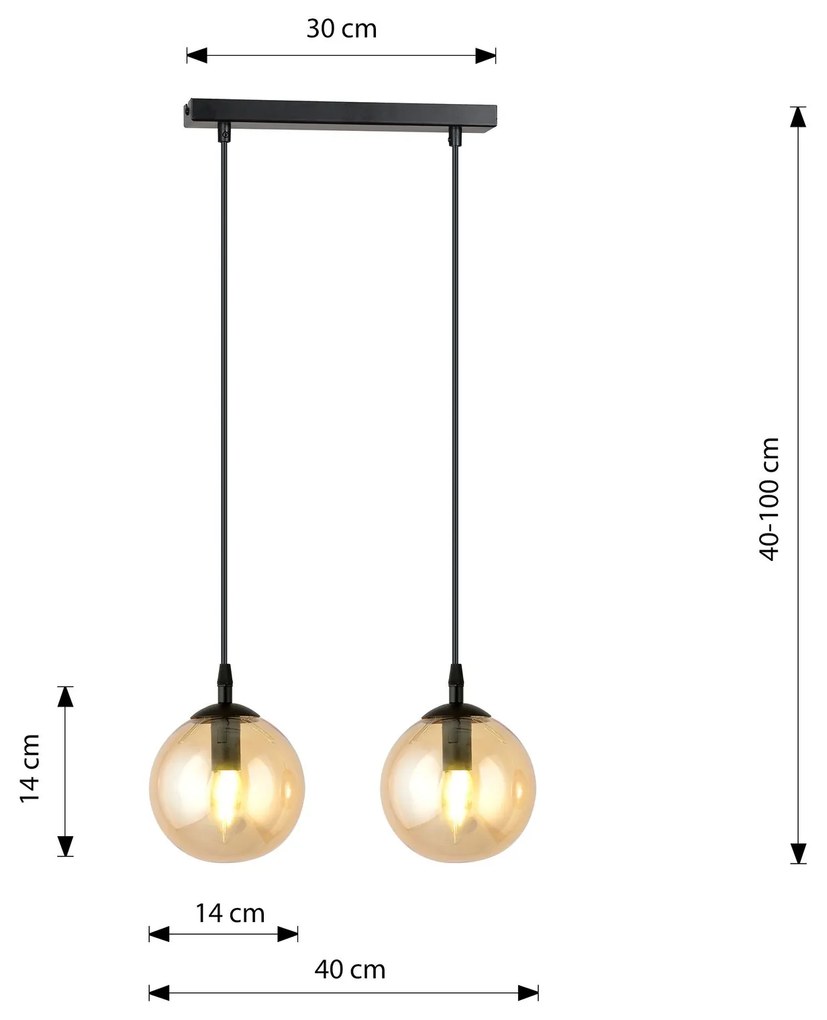 Sospensione Moderna 2 Luci Cosmo In Acciaio Nero E Sfere In Vetro Ambra