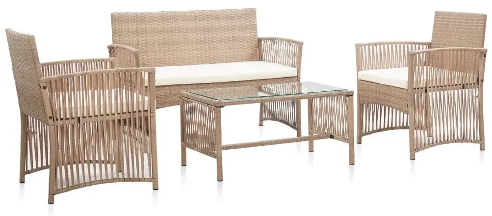 Set divani da giardino 4 pz con cuscino in polyrattan beige