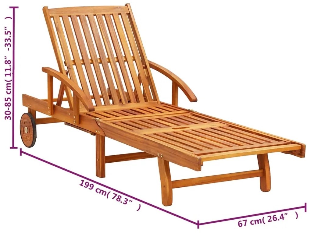 Sdraio 2 pz con Cuscini in Legno Massello di Acacia