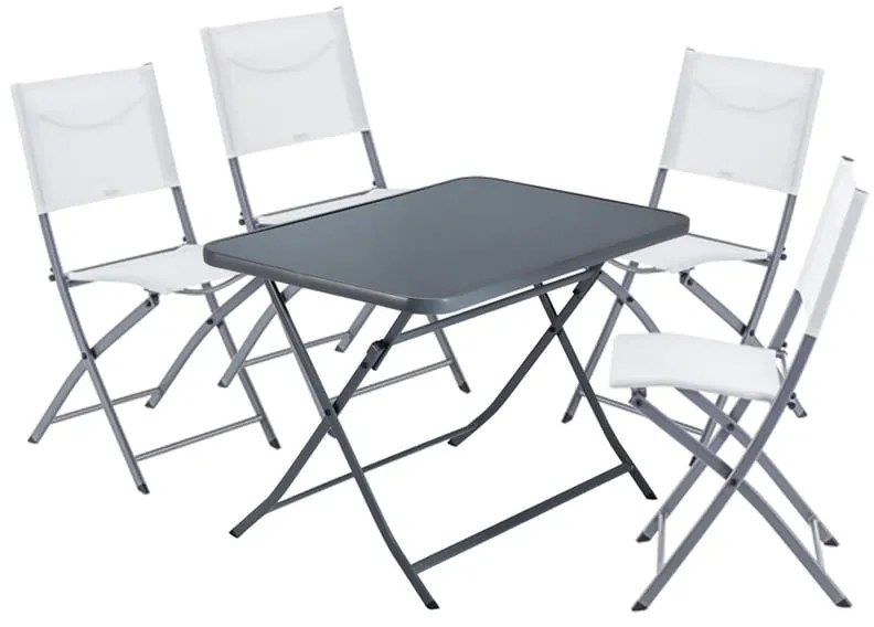 Set tavolo e sedie Emys NATERIAL in acciaio bianco per 4 persone