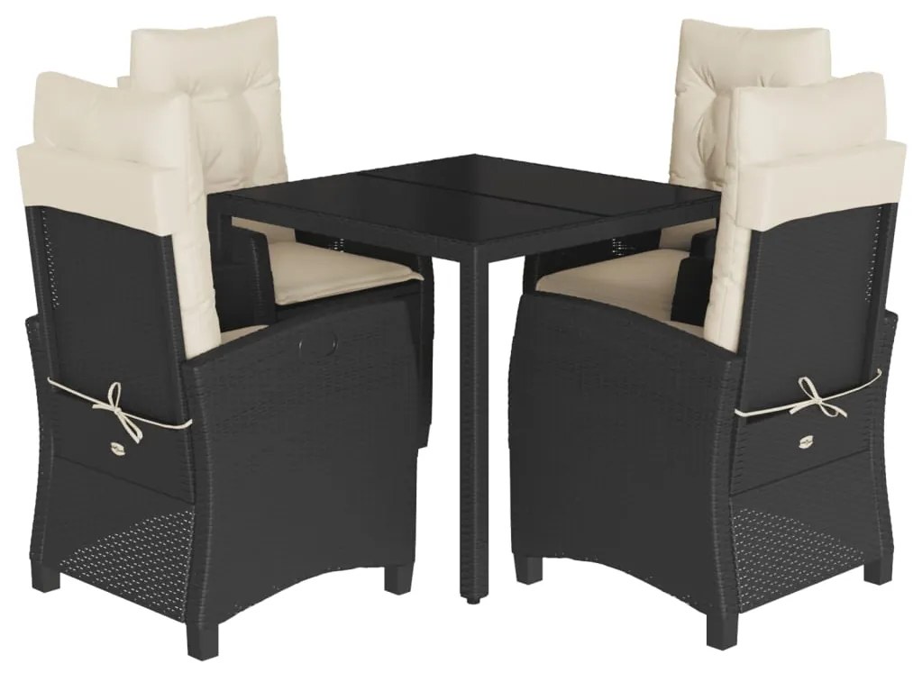 Set da pranzo da giardino 5 pz nero con cuscini in polyrattan