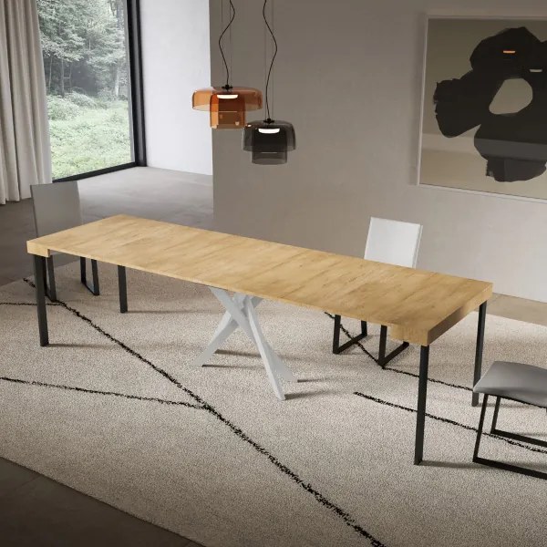 Consolle allungabile Libo - Quercia natura gambe bianche 90x40/300 cm