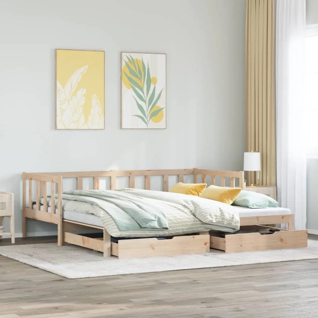 Dormeuse con letto estraibile e cassetti 90x200cm massello pino