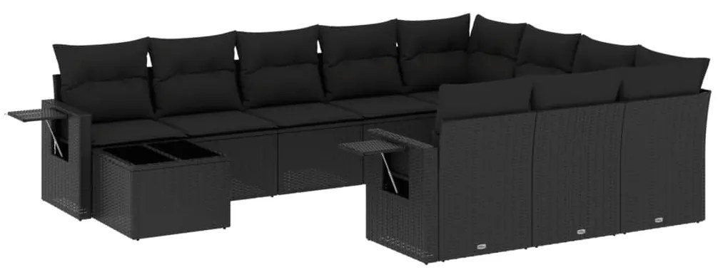 Set Divani da Giardino 11 pz con Cuscini in Polyrattan Nero