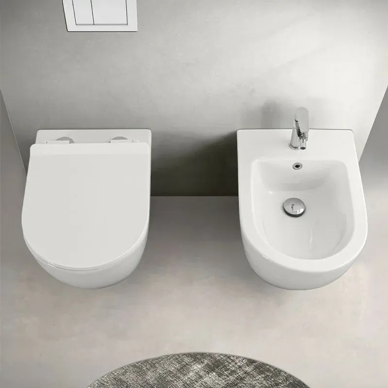 Coppia sanitari sospesi Rimless serie Tokyo con copriwc rallentato