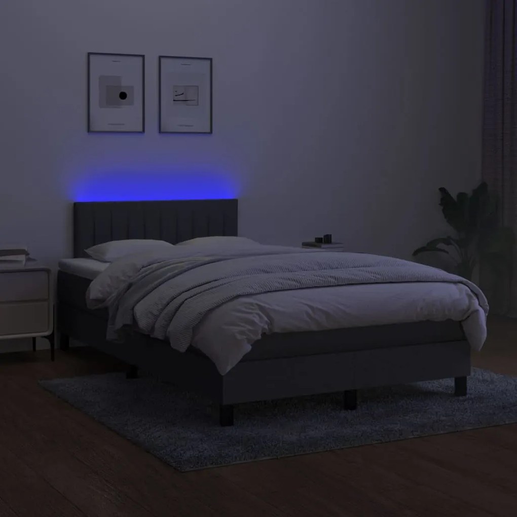 Letto a molle materasso e led grigio scuro 120x190cm in tessuto