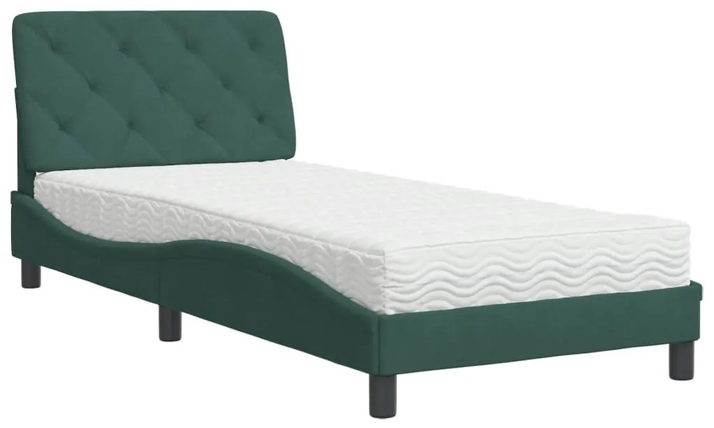 Letto con materasso verde scuro 90x200 cm in velluto