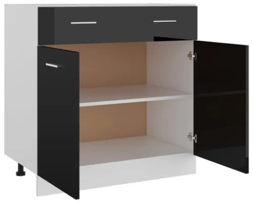 Armadio con Cassetto Nero Lucido 80x46x81,5 cm in Truciolato