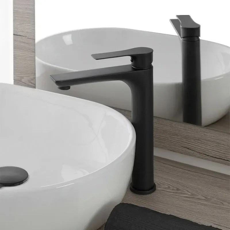 Miscelatore lavabo alto Flat in ottone nero opaco con piletta inclusa